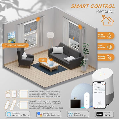 Motorized Blinds with Remote, 100% Blackout Smart Blinds, Compatible with Alexa & Google Assistant, UV Protection, Polyester Blend, B-Gray, 34" W x 72" H
