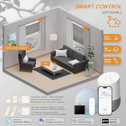 Motorized Blinds with Remote,100% Blackout Smart Blinds for Window Cordless Electric Blinds Compatible with Alexa Google Assistant, Gray,32" W x 72" H