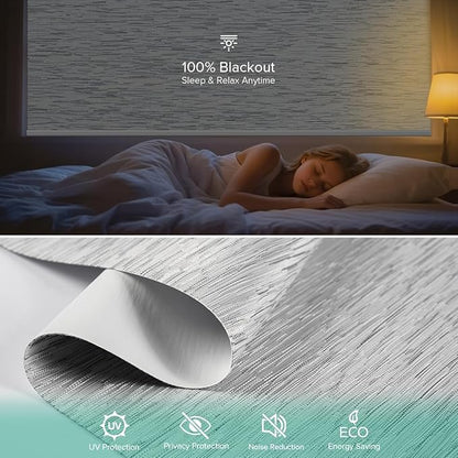 Motorized Roller Shades, 10O% Blackout Remote Control Custom Window Shades Compatible with Alexa Google Assistant via RF Hub, Rechargeable Electric Blinds for Windows (Texture Grey)