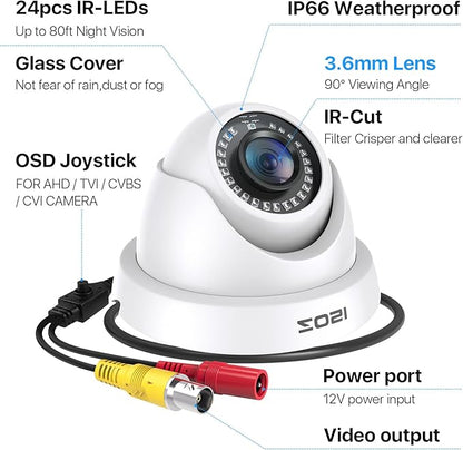 ZOSI 1080p Dome Security Cameras (Hybrid 4-in-1 HD-CVI/TVI/AHD/960H Analog CVBS),2MP Day Night Weatherproof Surveillance CCTV Camera Dome Outdoor/Indoor,Night Vision Up to 80FT