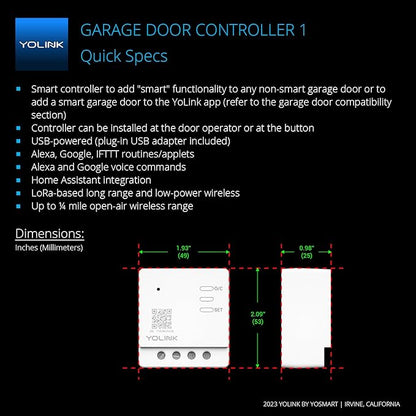 YoLink Garage Door Controller - Remote Control Existing Garage Door Opener, 1/4 Mile World's Longest Range Garage Door Operator Controller, YoLink Hub Required