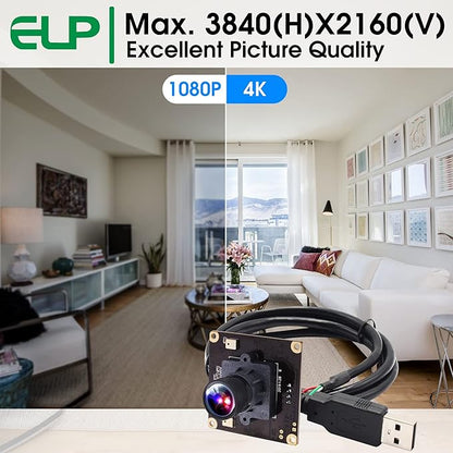 ELP 4K USB Camera for Computer & Rasp Pi - Dual Microphone, IMX317 Sensor, 8MP USB Security Camera