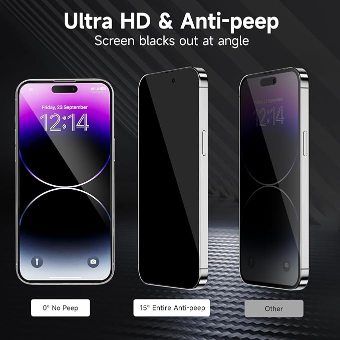 3-Pack for Privacy Screen Protector for iPhone 15/15 Pro, Sensor Protection, Anti Spy Private Tempered Glass Film, Touch Sensitive, Bubble-Free, 9H Hardness Screen Protection 6.1 Inch