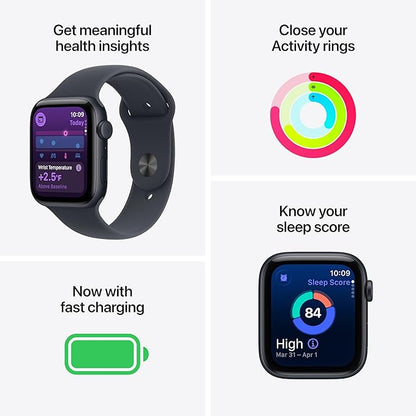 Apple Watch SE 3 [GPS + Cellular 40mm] Smartwatch with Midnight Aluminum Case with Midnight Sport Band - S/M. Fitness and Sleep Trackers, Heart Rate Monitor, Always-On Display, Water Resistant