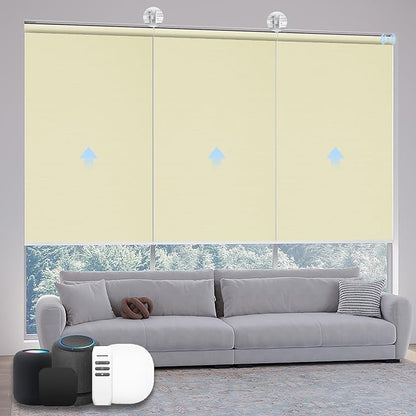 Motorized Coupled Shades, Blackout Smart Blinds for Large Windows Automatic Blinds Compatible with Alexa, Motorized Roller Shades Customized for Bedroom Home Office(Blackout-Creamy Yellow)