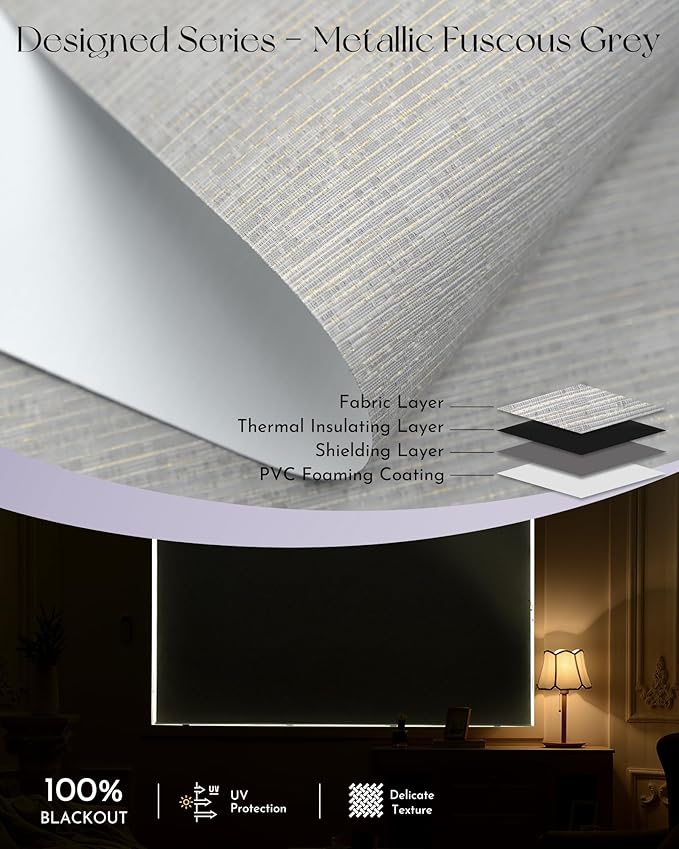Graywind Smart Blackout Roller Shades Work with Alexa Google WiFi Hardwired Textured Fabric Motorized Blinds Remote Window Shades, Custom Size (Metallic Fuscous Grey)