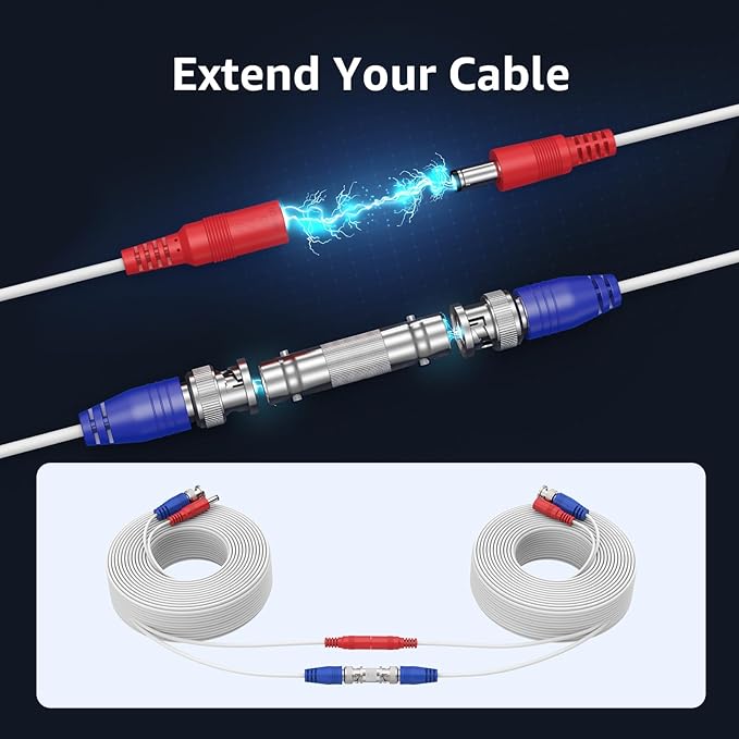 ANNKE 30M/100ft BNC Cable, Video Power Extension Surveillance Camera Cables for CCTV Security DVR System Installation, Free 8X BNC Connectors and 100pcs Cable Clips Included, 4 Pack, White