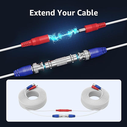 ANNKE 30M/100ft BNC Cable, Video Power Extension Surveillance Camera Cables for CCTV Security DVR System Installation, Free 8X BNC Connectors and 100pcs Cable Clips Included, 4 Pack, White