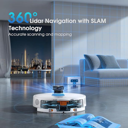 Robot Vacuum and Mop Combo, Mapping Robotic Vacuums Cleaner with 75 Days Self-Emptying, LiDAR Navigation Smart & Strong Suction, WiFi/App/Alexa/Voice Control, Quiet for Home Pet Hair Hard Floor Carpet