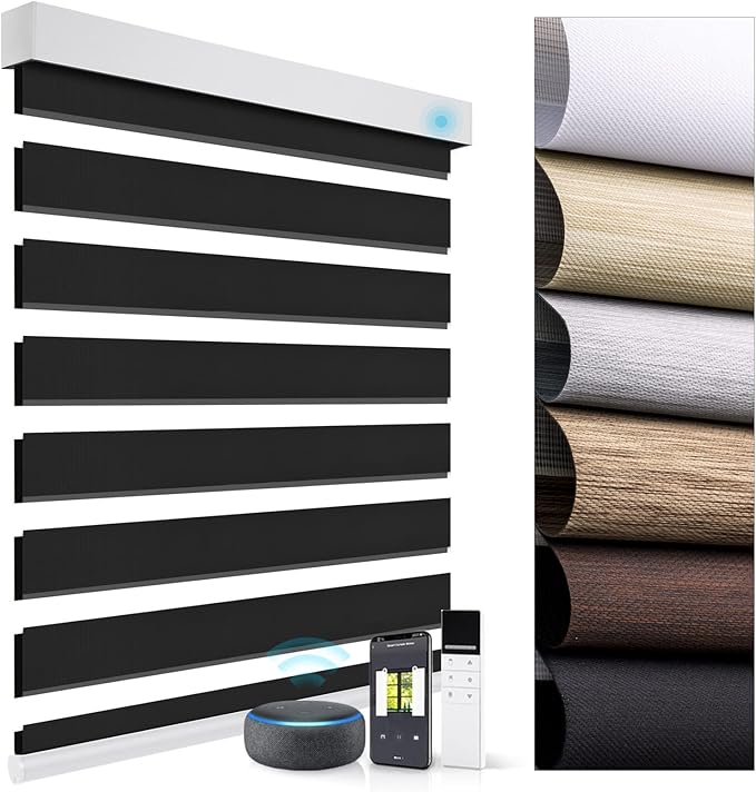 ZSTARR Motorized Blackout Window Blinds with Remote,Smart Zebra Mini Blinds Shades for Windows Control Wireless Roller Shades Blinds for Windows, Office,Home, Hotel, Club, HD167 Black