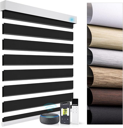 ZSTARR Motorized Blackout Window Blinds with Remote,Smart Zebra Mini Blinds Shades for Windows Control Wireless Roller Shades Blinds for Windows, Office,Home, Hotel, Club, HD167 Black