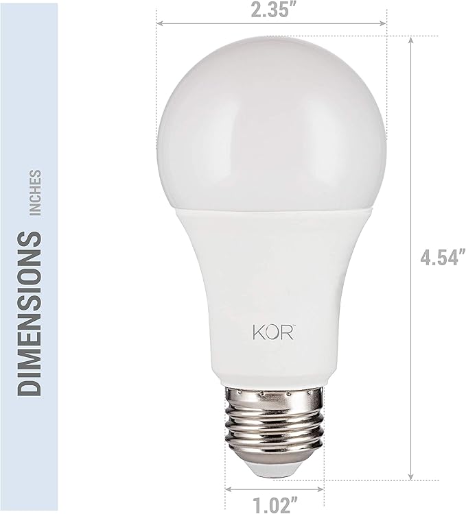 KOR 6 Pack A19 LED Light Bulb, 100W Equivalent, 5000K Bright White, 1500 Lumens, Efficient 15 Watt Replacement Bulbs with E26 Standard Base, 10000 Long Life Hours, Non-Dimmable, 80+ CRI, UL Listed