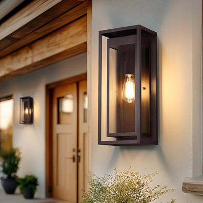 19" Bronze Outdoor Light Fixture, 2 Pack Large Size Outdoor Sconce Lights with Clear Glass Shade, Waterproof Porch Lighting Exterior Light Fixture for Front Door, Garage