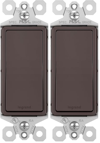 Legrand - Pass & Seymour Radiant 15 Amp Light Switch, 3 Way Light Switch, Dark Bronze Paddle Rocker Switch, TM873DBCC10, 1 Count (Pack of 2)