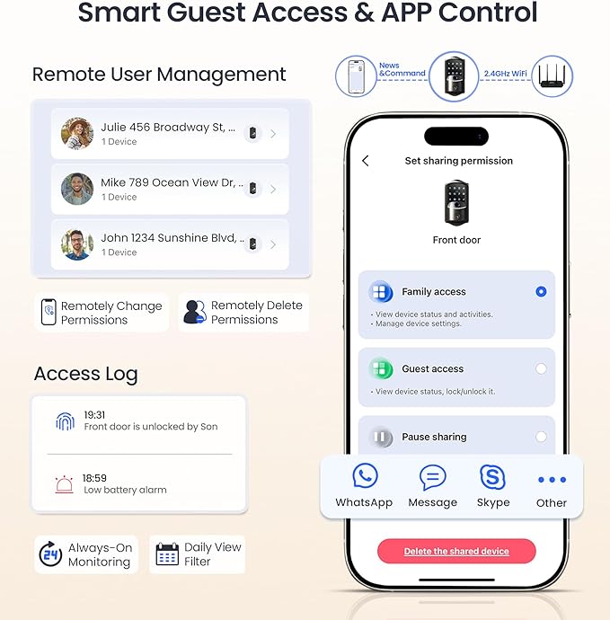 Veise VE027-L Built-in WiFi Smart Lock with Handles, Fingerprint keyless Entry Door Lock Set, App Remote & Voice Control, Electronic Deadbolt for Front Door, Touchscreen Keypad, Auto Lock, Matte Black