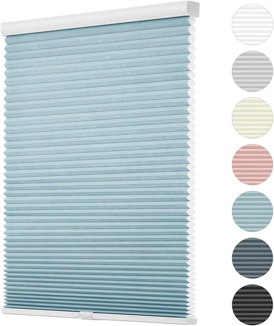 Changshade Cellular Shades Light Filtering Cordless Custom Size, Honeycomb Door Window Blinds 1.5 inch Cell Pleated Easy to Install for Home, Office, Apartment, House, Bedroom, Nursey, Blue