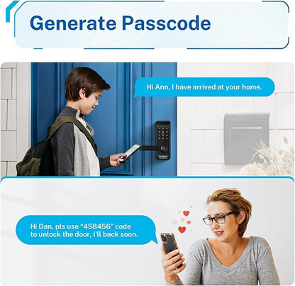 Keyless Entry Smart Lock with Handle: Kucacci Smart Door Lock with Keypad - Digital Fingerprint Lock with Keypad -APP Control for Exterior Door- Easy Retrofit Knob Deadbolt Lever