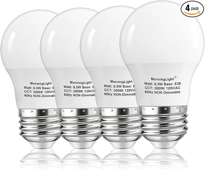MorningLight 4 Pack A15 Light Bulbs 60 Watt Equivalent, Soft White 3000K LED Light Bulb, Non-Dimmable, 600 Lumens, E26 Base, A15 6.5W LED Light Bulbs 60 Watt for Ceiling Fan, Enclosed Fixture