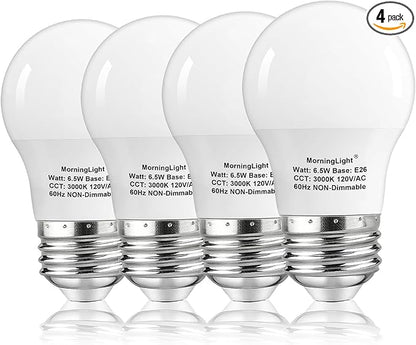 MorningLight 4 Pack A15 Light Bulbs 60 Watt Equivalent, Soft White 3000K LED Light Bulb, Non-Dimmable, 600 Lumens, E26 Base, A15 6.5W LED Light Bulbs 60 Watt for Ceiling Fan, Enclosed Fixture