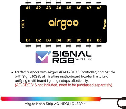 airgoo Addressable RGB PC LED Light Bar, AG-NEON-DLS30-1 Aluminum Alloy Shell Neon Strip, for 5V 3-pin argb Header or AG-DRGB16 SignalRGB Controller(Not Included), Come with Magnets, Easy to Install