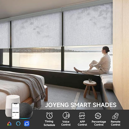 Motorized Light Filtering Roller Shades with Remote Control, Electric Smart Shades Compatible with Alexa and Google, Rechargeable, Customizable Size (Textured Light Grey)