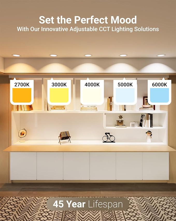 Sunco 12 Pack 6 Inch LED Recessed Light, Ceiling Canless Recessed Lights, Baffle Trim, 1200 LM, 14W, Selectable CCT 2700K/3000K/4000K/5000K/6000K, Dimmable with Junction Box