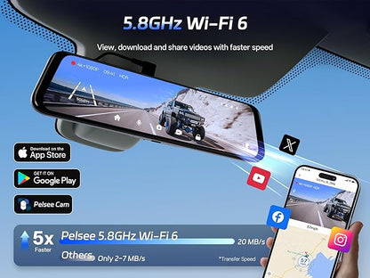 Pelsee S12 Pro Mirror Dash Cam with STARVIS 2 Sensor, Rear View Mirror Camera 5.8GHz WiFi, 4K Front and 1080P Rear Backup Camera for Car, ADAS &BSD, Voice Control, Color Night Vision, 64G Meomory Card