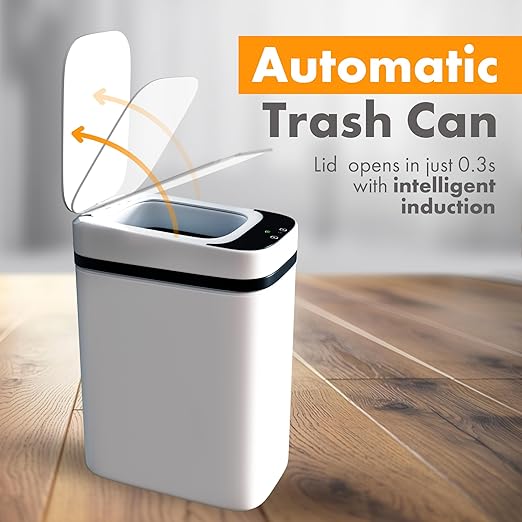Loasil-H Automatic Smart Trash Can with Motion Sensor – 3 Gallon, Anti-Bag Slip Lid for Bathroom, Bedroom, Office, and Kitchen (White)