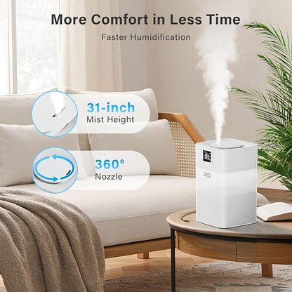 JRD Humidifiers 4L for Bedroom, Cool Mist Humidifier for Large Room, 40H Runtime, Night Light, 360° Nozzlefor Home, Office, Baby Nursery, Plants