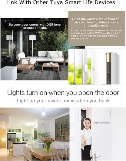 4 Pack WiFi Door Window Sensor Detector: Wireless Security Alarm Door Sensor, Tuya Door Open Contact Sensor, Compatible with Alexa,Google Home,Siri, Smart Door Sensors for Home Business Security
