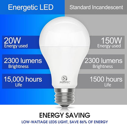 Energetic Dimmable A21 LED Bulb, 150 Watt Equivalent, Super Bright Light Bulb, Warm White 3000K, 2300LM, Brightest LED Bulbs, E26 Standard Base, Damp Rated, ETL Listed, 2-Pack
