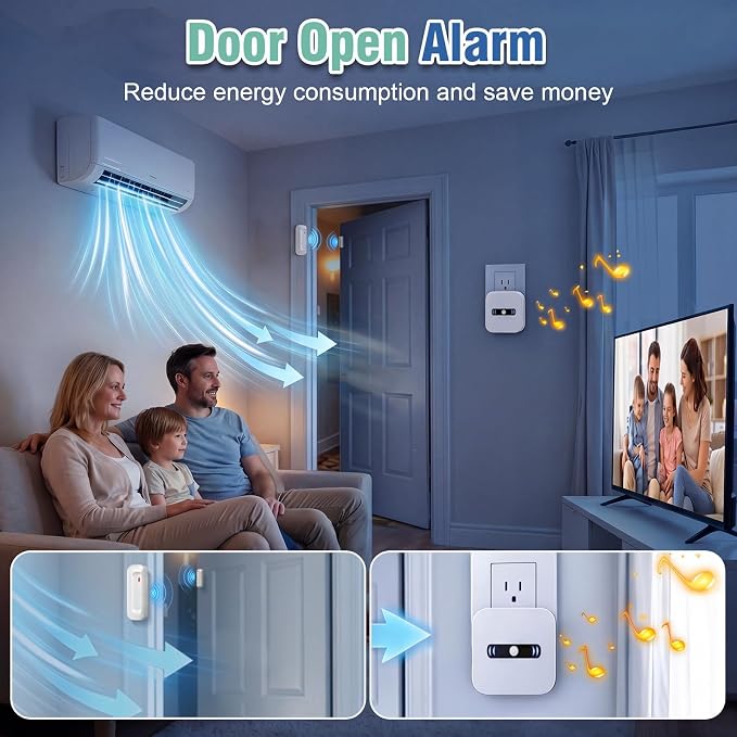 Door Chime Daytech Wi-Fi Door Sensor Alarm with Phone Notifications Chime for Business/Home/Office/Store When Entering, Door Open Chime Alarm for Kids/Home Safety ,20 Ringtones，Supports App Control.