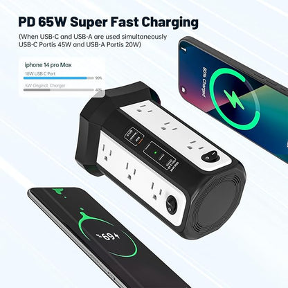 PD65W USB C Fast Desktop Charging Station, PASSUS Surge Protector Power Strip with 12 AC Outlets|4 USB C|1 USB A, 10FT Extension Cord with Overload Protection for Home Office Dorm