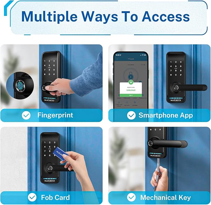 Keyless Entry Smart Lock with Handle: Kucacci Smart Door Lock with Keypad - Digital Fingerprint Lock with Keypad -APP Control for Exterior Door- Easy Retrofit Knob Deadbolt Lever