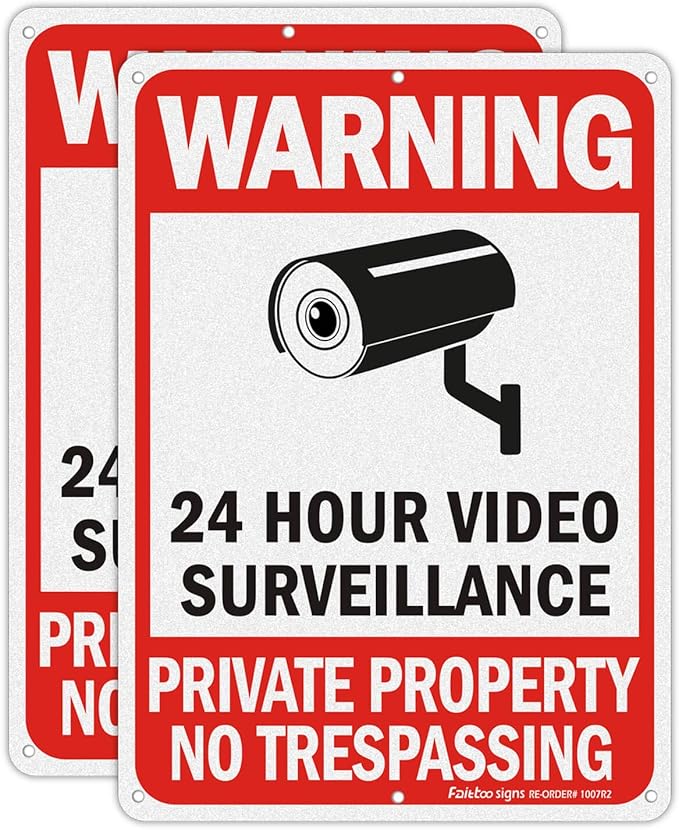 No Trespassing & Warning Signs - 2 Pack 10 x 7 Inch Reflective Aluminum, UV & Weather Resistant, Easy to Mount