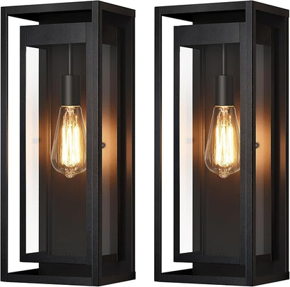 19" Outdoor Wall Lights, 2 Pack Large Size Matte Black Outdoor Sconce Lights with Clear Glass Shade, Waterproof Porch Lighting Exterior Light Fixture for Front Door, Garage