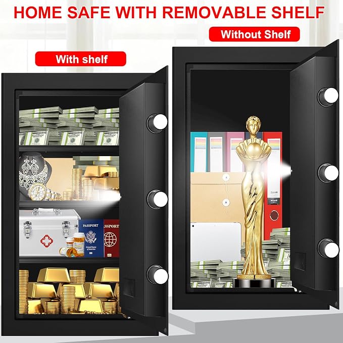 5.2 Cuft Large Safes for Home Use Water and Fireproof, Digital Security Fire Safe Box with Programmable Keypad, Key Lock & Removable Shelves, Anti-Theft Document Safe for Money, Medicine and Valuables