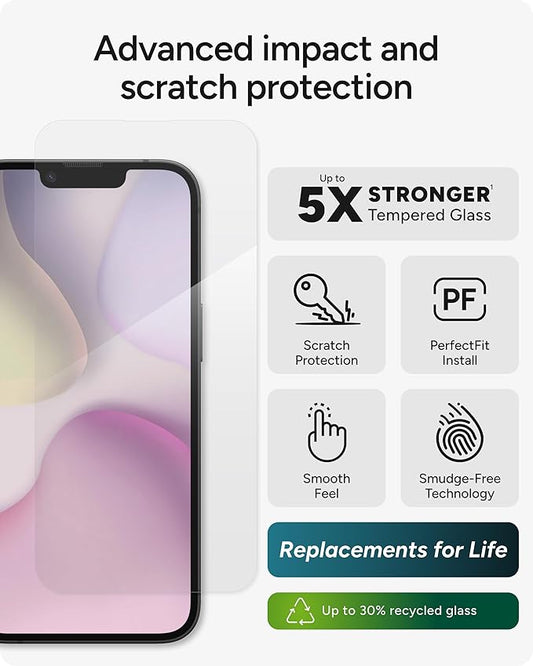 ZAGG Glass Elite Screen Protector for Apple iPhone 17e/ 16e/ 14/13/ 13 Pro - Advanced Impact and Scratch Protection, Anti-Fingerprint Technology, InvisibleShield, Easy to Install