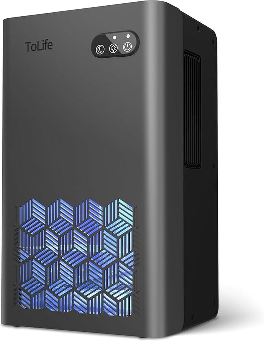 ToLife Dehumidifier for Home 95 OZ Water Tank, 1000 sq.ft Dehumidifiers for Basement Bathroom Bedroom with Auto Shut Off 7 Colors LED Light, Grey