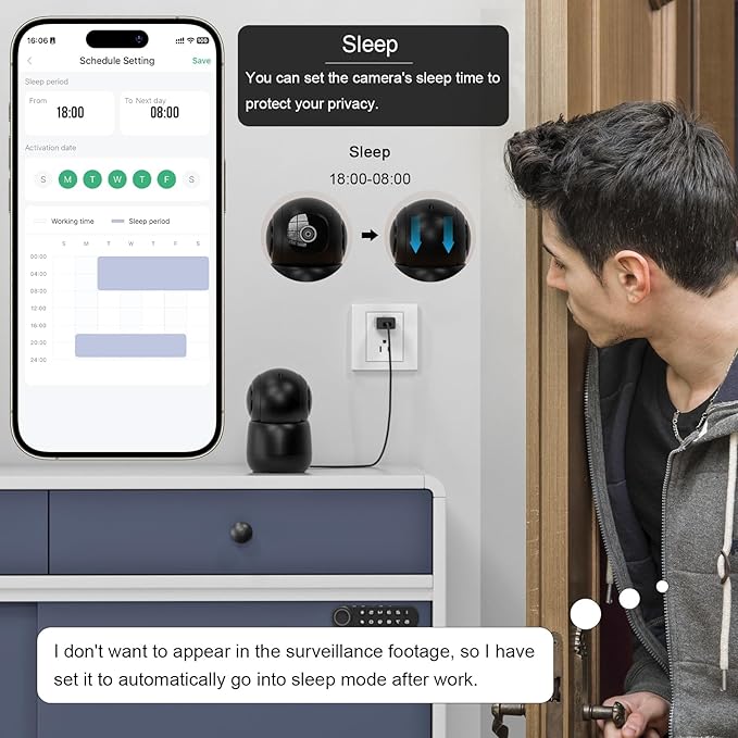Indoor Camera, 2K Cameras for Home Security with App Motion Detection Auto Tracking Alarm Live Notice Schedule Default Location, Pet Camera with Night Vision, 2.4 GHz, Black