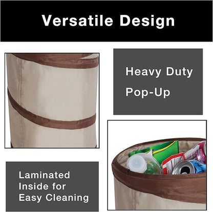 Smart Design Spiral Pop Up Trash Bin with Open Top - Easy to Clean Design - for Recyclables, Garbage, Paper Clutter, Trash Bin - Home - 9.5 x 13 Inch - Beige with Dark Brown Trim