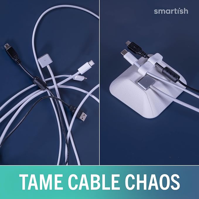 Smartish Magnetic Cord Holder, Cable Wrangler, Nightstand & Desk Organizer | Holds 5 Cords, 2 Cable Clips, Weighted Base, Charger Keeper, Phone Charging Cable Management, Home Office Accessories, White