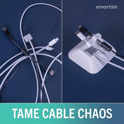 Smartish Magnetic Cord Holder, Cable Wrangler, Nightstand & Desk Organizer | Holds 5 Cords, 2 Cable Clips, Weighted Base, Charger Keeper, Phone Charging Cable Management, Home Office Accessories, White