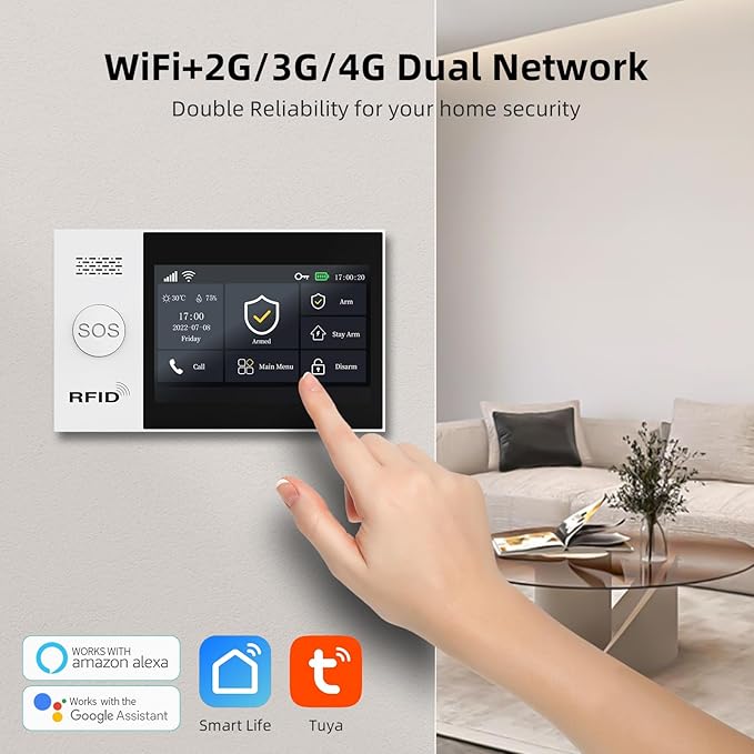 LWOHSI Wireless Home Alarm System with LCD Touch Screen,Smart Home Security Systems with DIY Door Sensor,Motion Detector,GSM 4G /App Instant Alerts for Apartment,No Monthly Fee