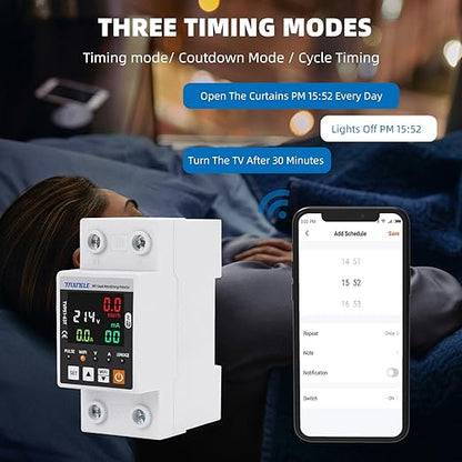 TUYA WiFi Smart Energy Meter AC 63A 85-300V WiFi Smart Earth Leakage Over Under Voltage Protector Electricity Energy Monitor APP Remote Control Smart Life 230V 110V Compatible with Alexa Google Home
