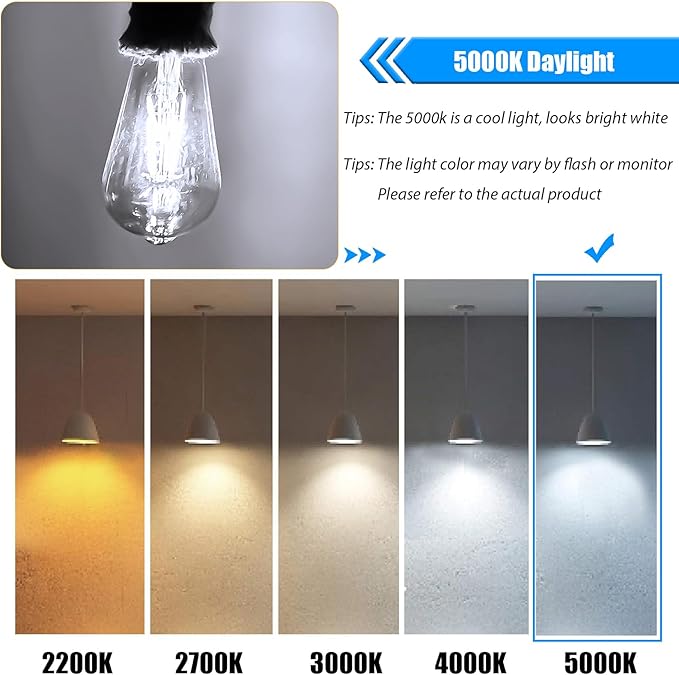 16 Pack LED Edison Bulbs 40W Equivalent, Dimmable 4W LED Filament Bulb, 5000K Daylight ST19 Light Bulb, 450LM E26 Vintage Bulbs for Ceiling Light Fixtures