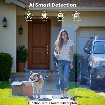 360° View Wireless Outdoor Security Camera, No Subscription Free 7-Day Cloud/SD, Pan, AI Detection, Magnetic, Battery Powered, 2.4G WiFi, 2K, Night Vision, 2-Way Talk, Home Security, IP65