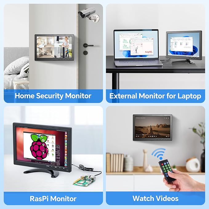 Eyoyo 10.1 inch Security Monitor 1366x768 Resolution, Small HDMI Monitor Supporting HDMI VGA AV BNC USB Input, Small Screen with Built-in Speakers for PC CCTV Camera NVR(EM101AD)