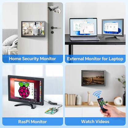Eyoyo 10.1 inch Security Monitor 1366x768 Resolution, Small HDMI Monitor Supporting HDMI VGA AV BNC USB Input, Small Screen with Built-in Speakers for PC CCTV Camera NVR(EM101AD)