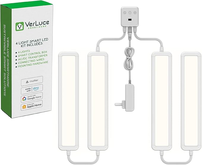 4 x Flat Panel LED Light Kit - Plug-in - Smart Under Cabinet Lighting - Super-High-Output - 478 lm Per Panel - 2700K-6500K - 95 CRI - Works with Alexa, Google, Apple - Matter Certified